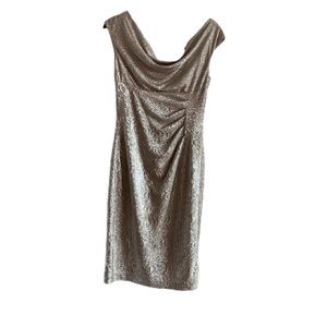 Lauren Ralph Lauren Shimmer Cowl Neck Dress Gold 6 Metallic Crepe Cocktail Party